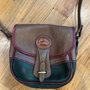 Vintage Dooney & Bourke Brown and Green Leather Crossbody Bag